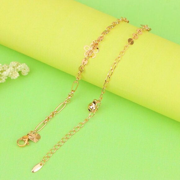 "Rose Gold Anklet with Flower, Smiley & Peace Charms, XPAL1175 - Picture 3 of 12